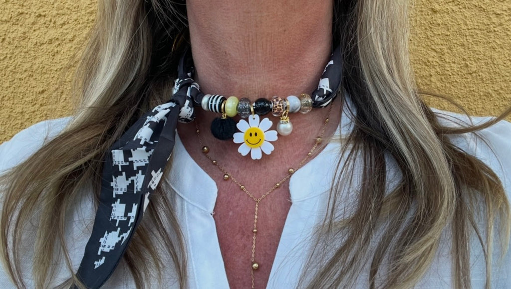 Sjaalketting - Zwart wit zonnetje