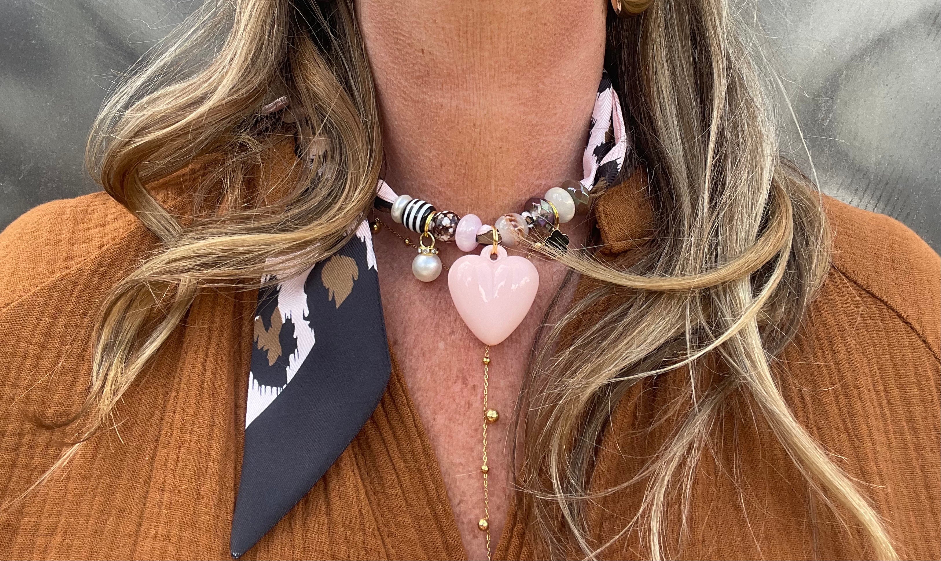 Sjaalketting - Panter rose hart