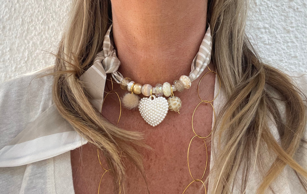 Sjaalenketting - Beige zand parel