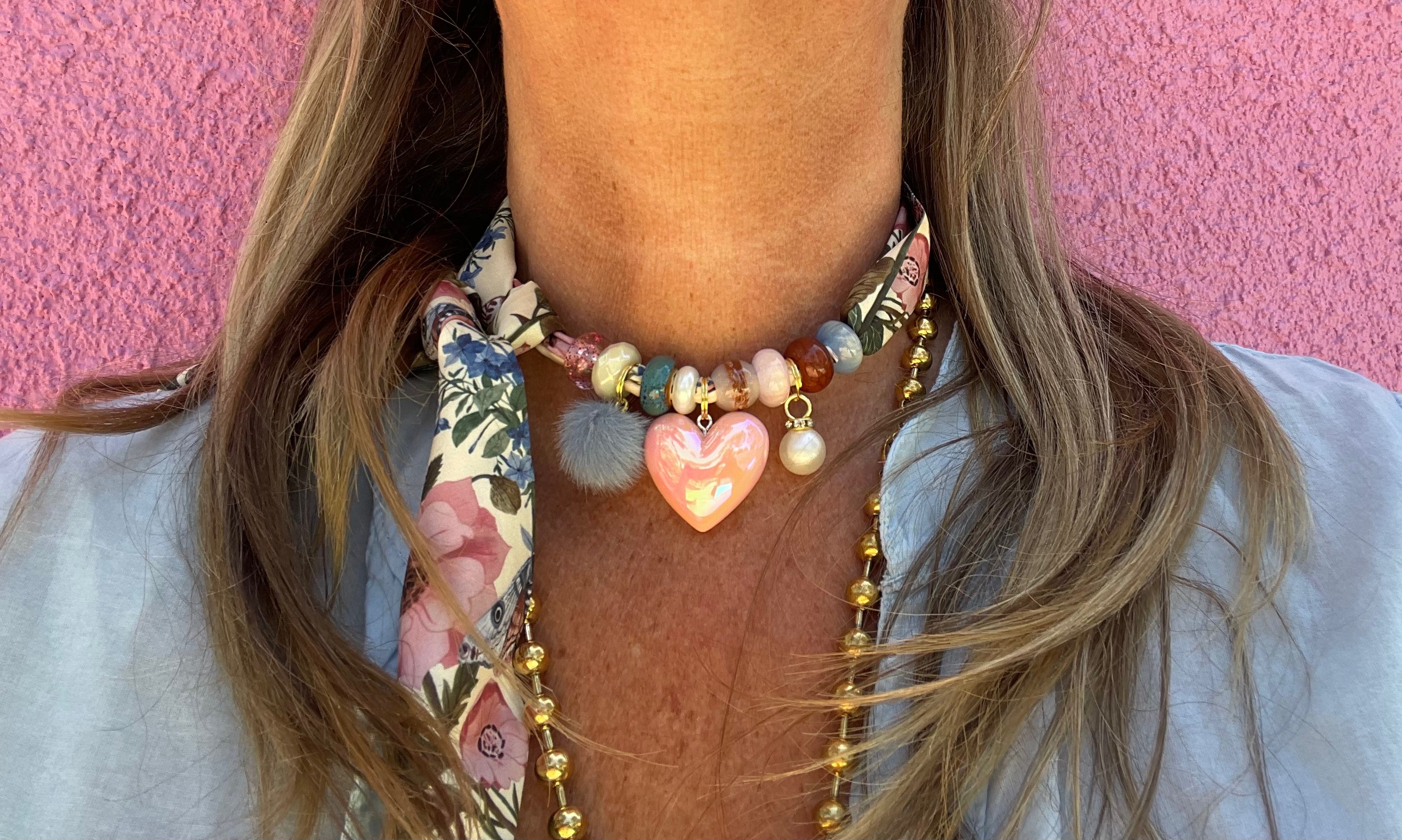 Sjaalketting - Bloem Rose hart