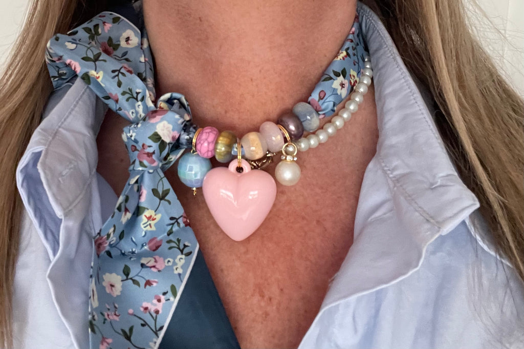 Sjaalketting - Bloem met rose hart
