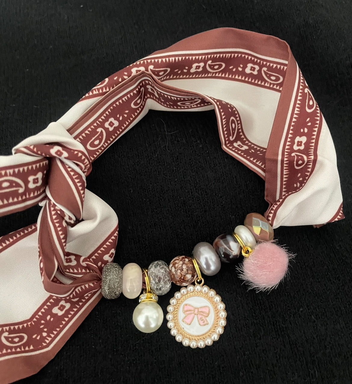 Sjaalketting-Bordeaux parel