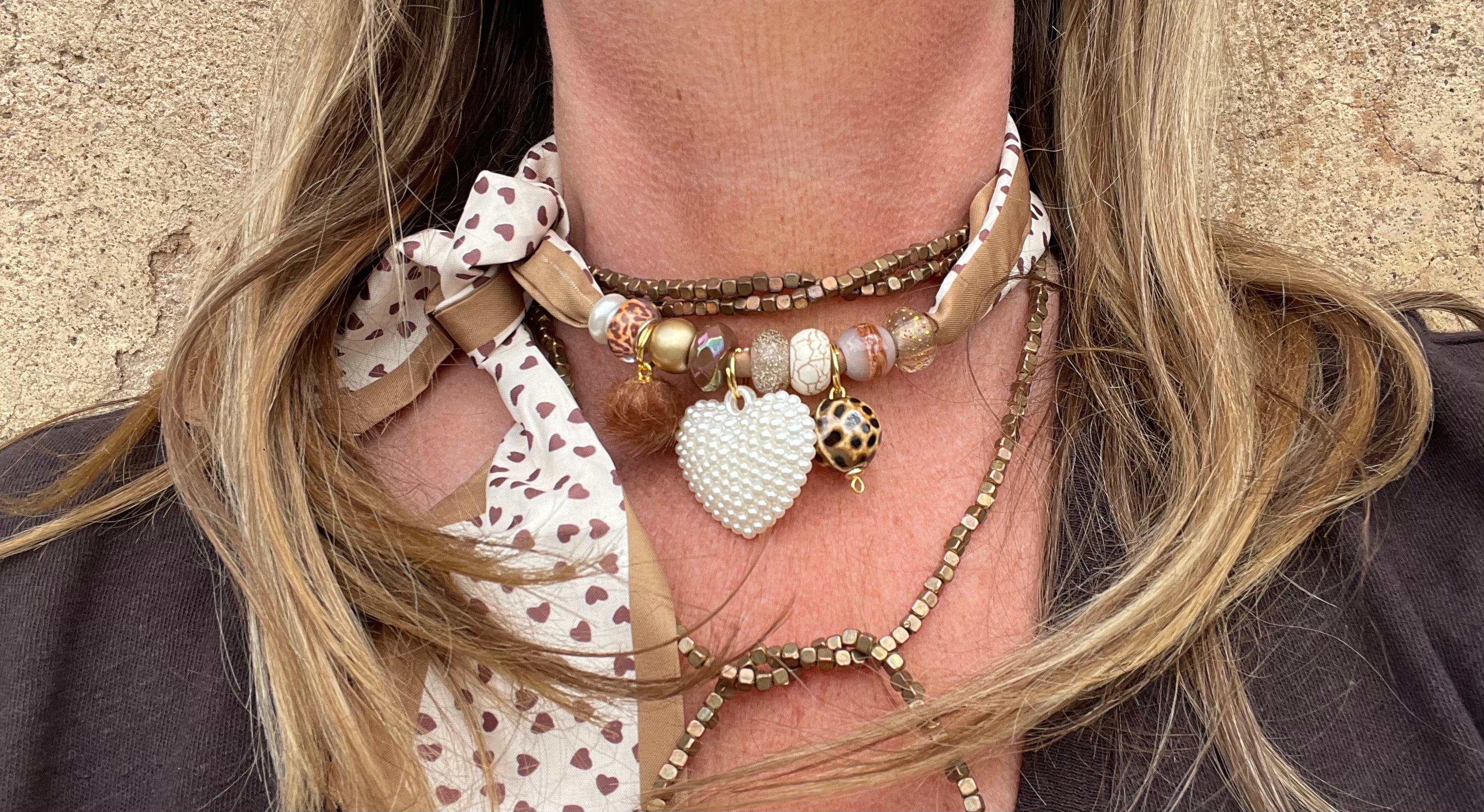 Sjaalketting - Bruin cognac parel