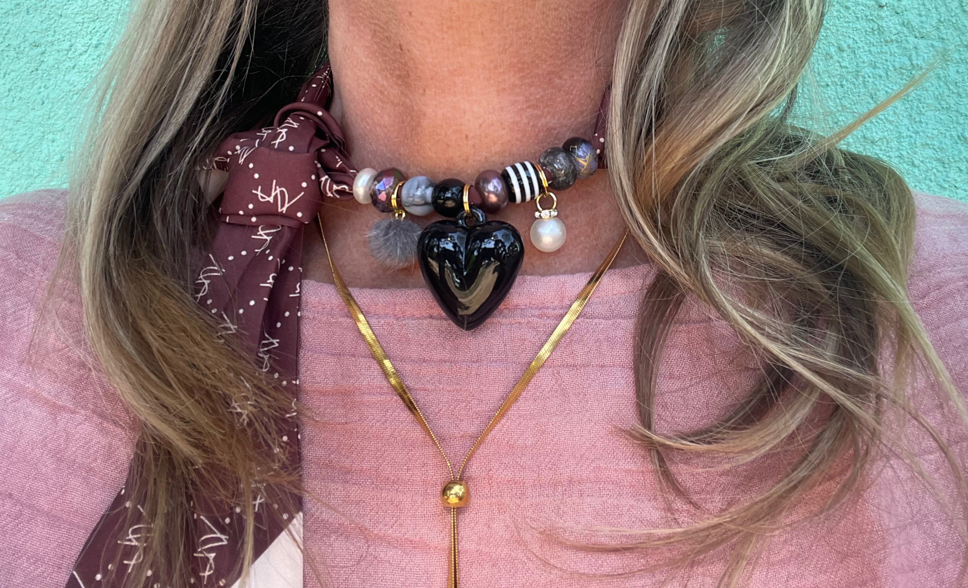 Sjaalketting - Burgundy zwart hart