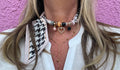 Sjaalketting - Ruitje zwart wit met licht rose