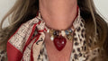 Sjaalketting- Rood ecru met bordeaux en panter