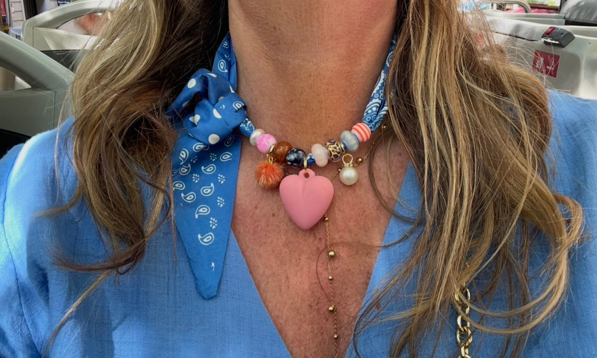 Sjaalketting - Aqua blauw Rose hart