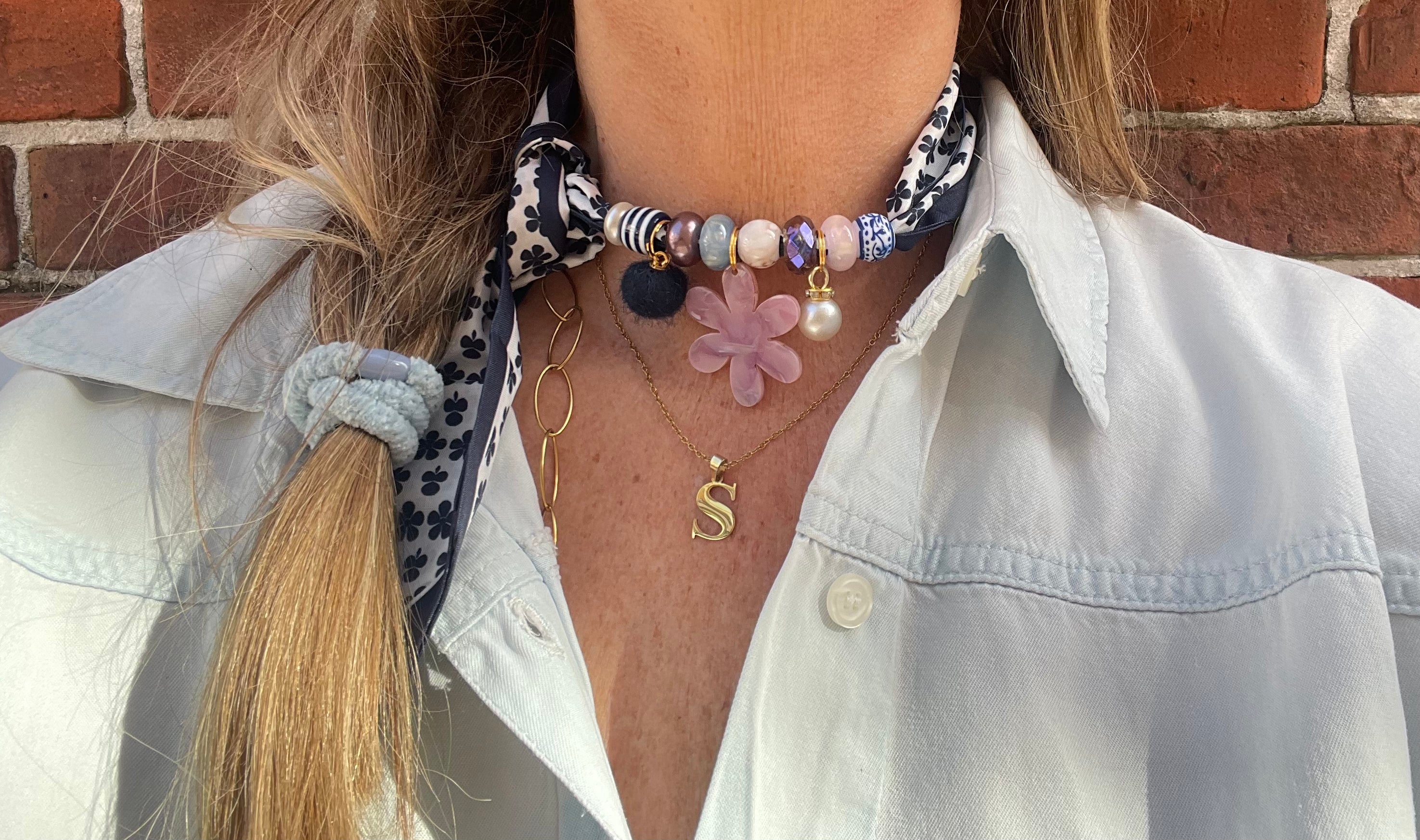 Sjaalenketting - Blauw klaver Rose bloem