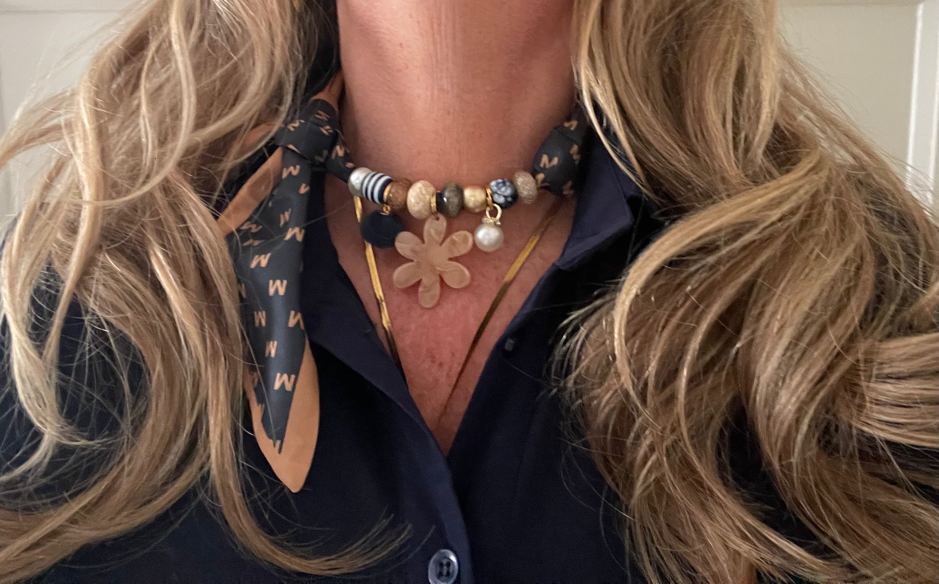 Sjaalketting - Blauw cognac M