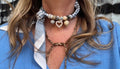 Sjaalketting® - Grijs streep met parel hartje