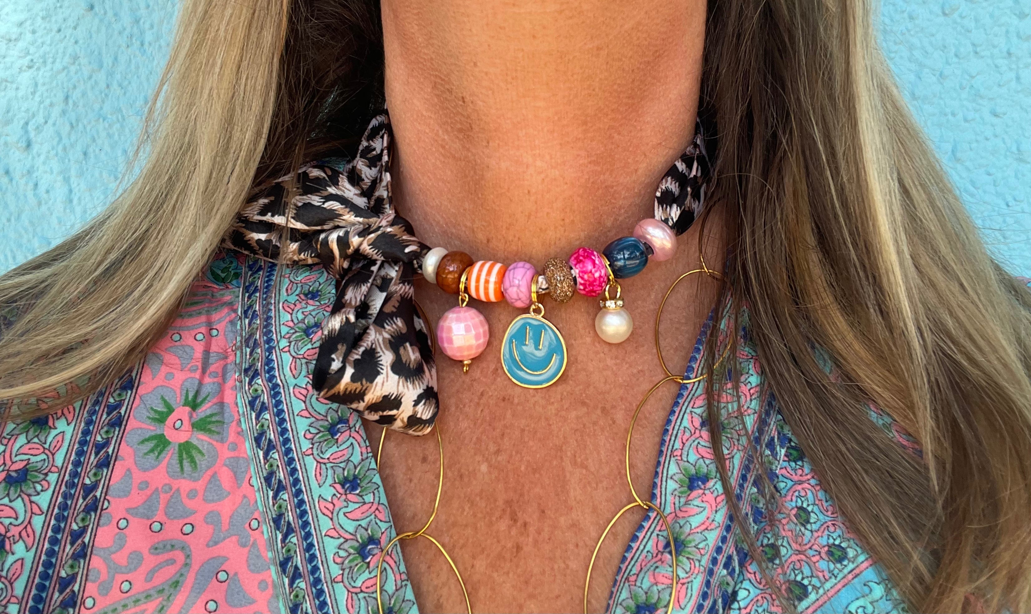 Sjaalenketting - Panter aqua smiley