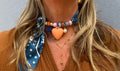 Sjaalketting - Jeansblauw oranje hart