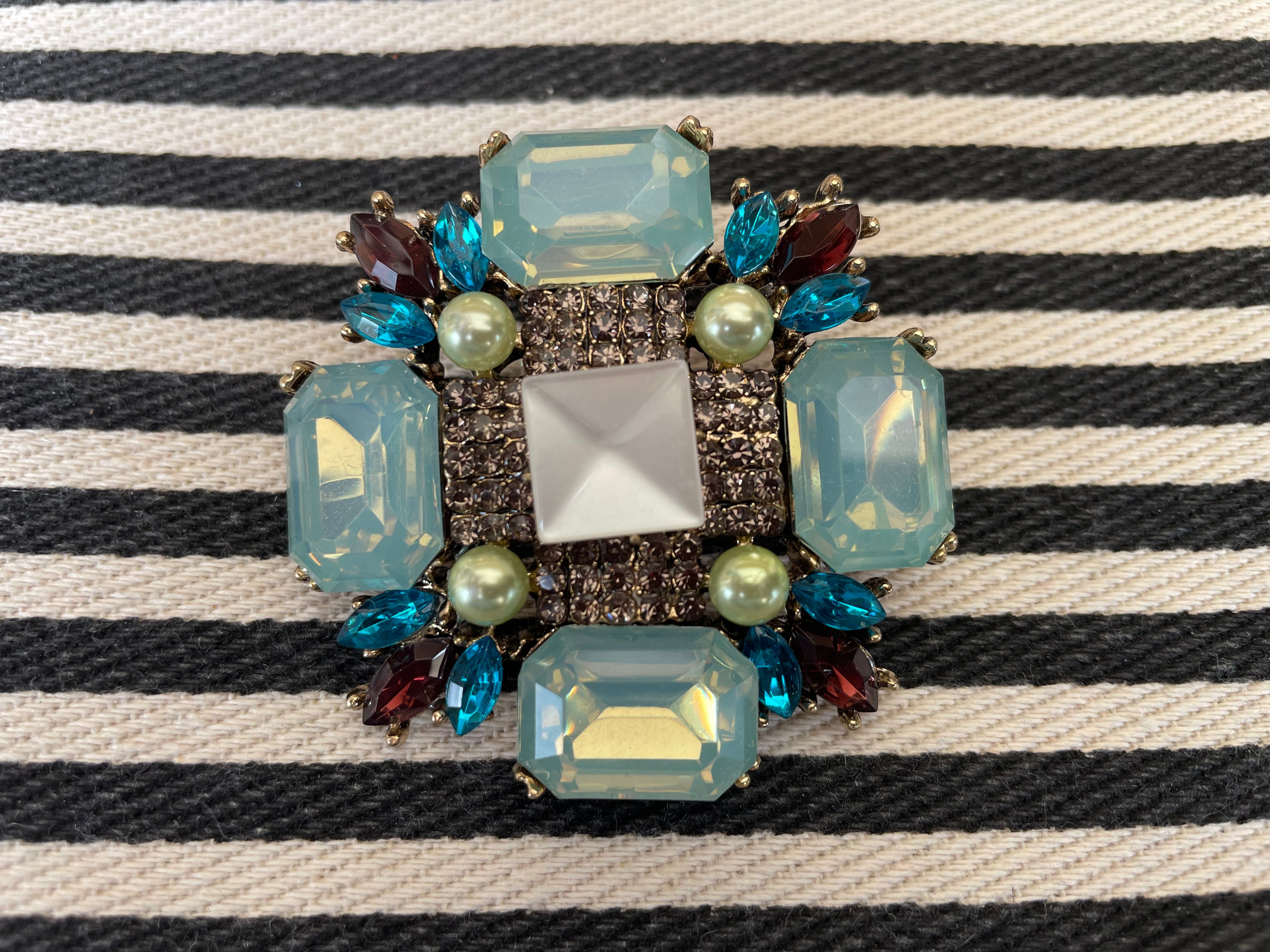 Broche - Vierkant aqua bruin