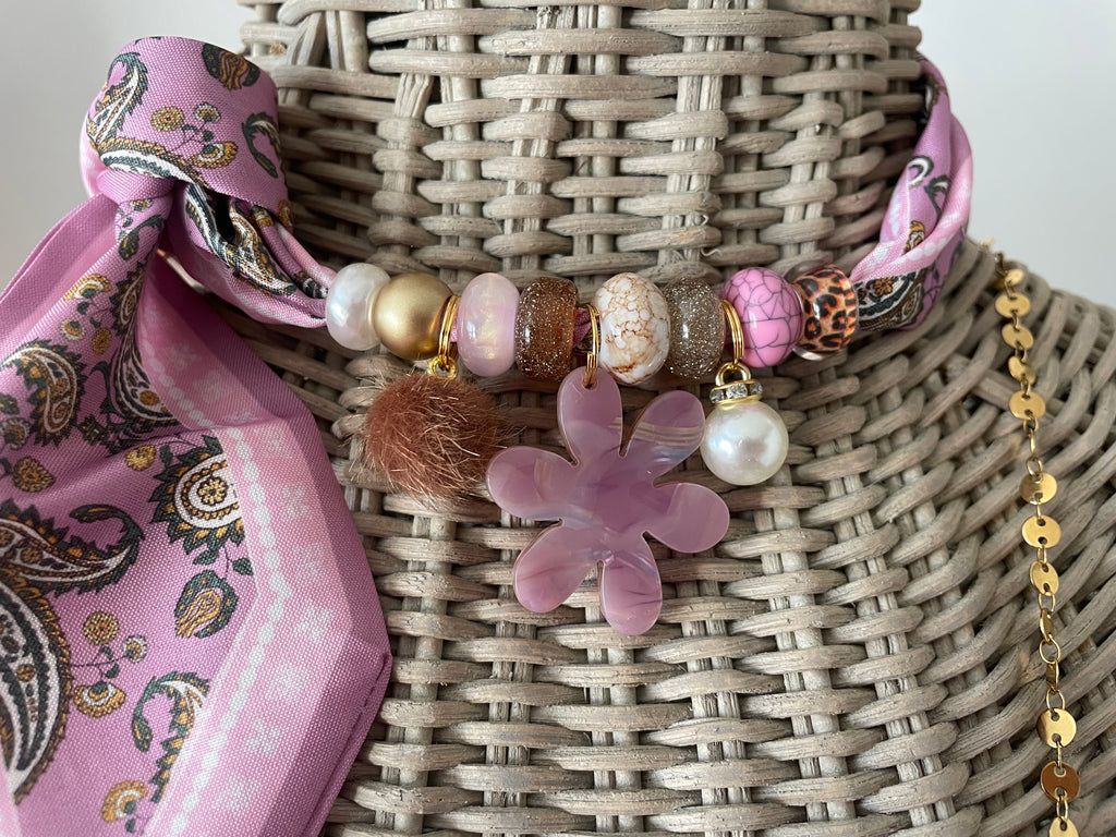 Sjaalketting- Rose camel met bloem