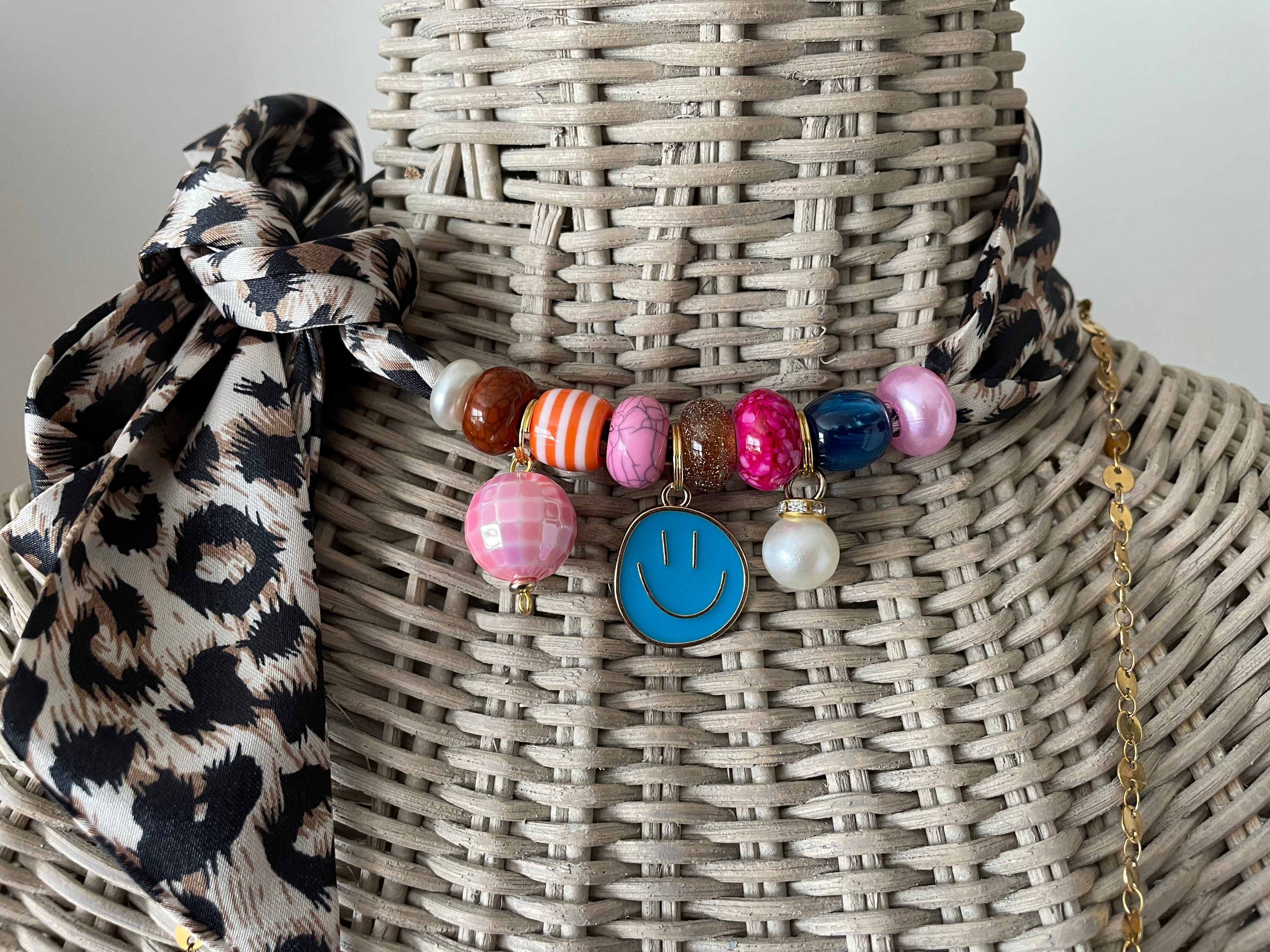 Sjaalenketting - Panter aqua smiley