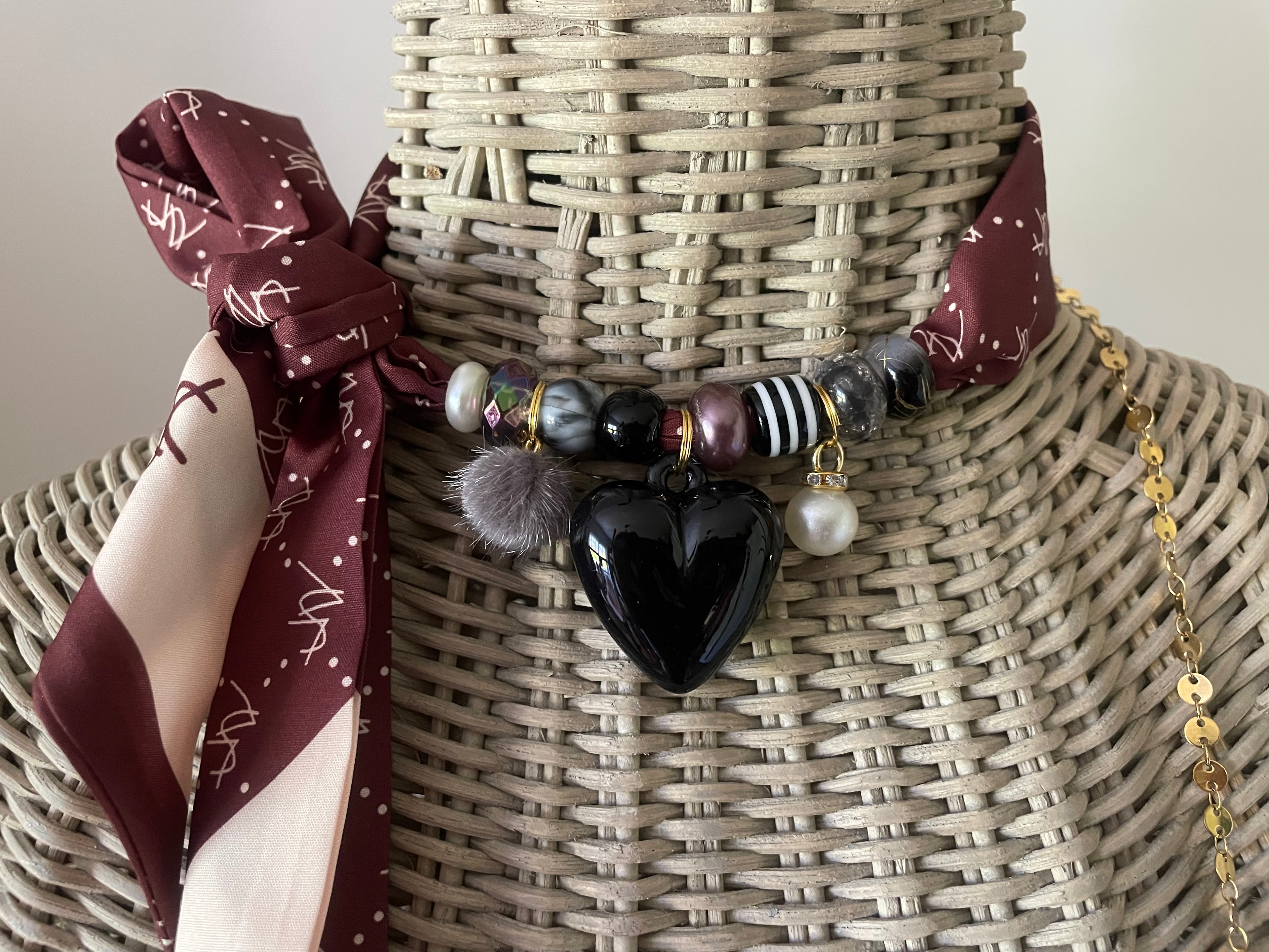 Sjaalketting - Burgundy zwart hart