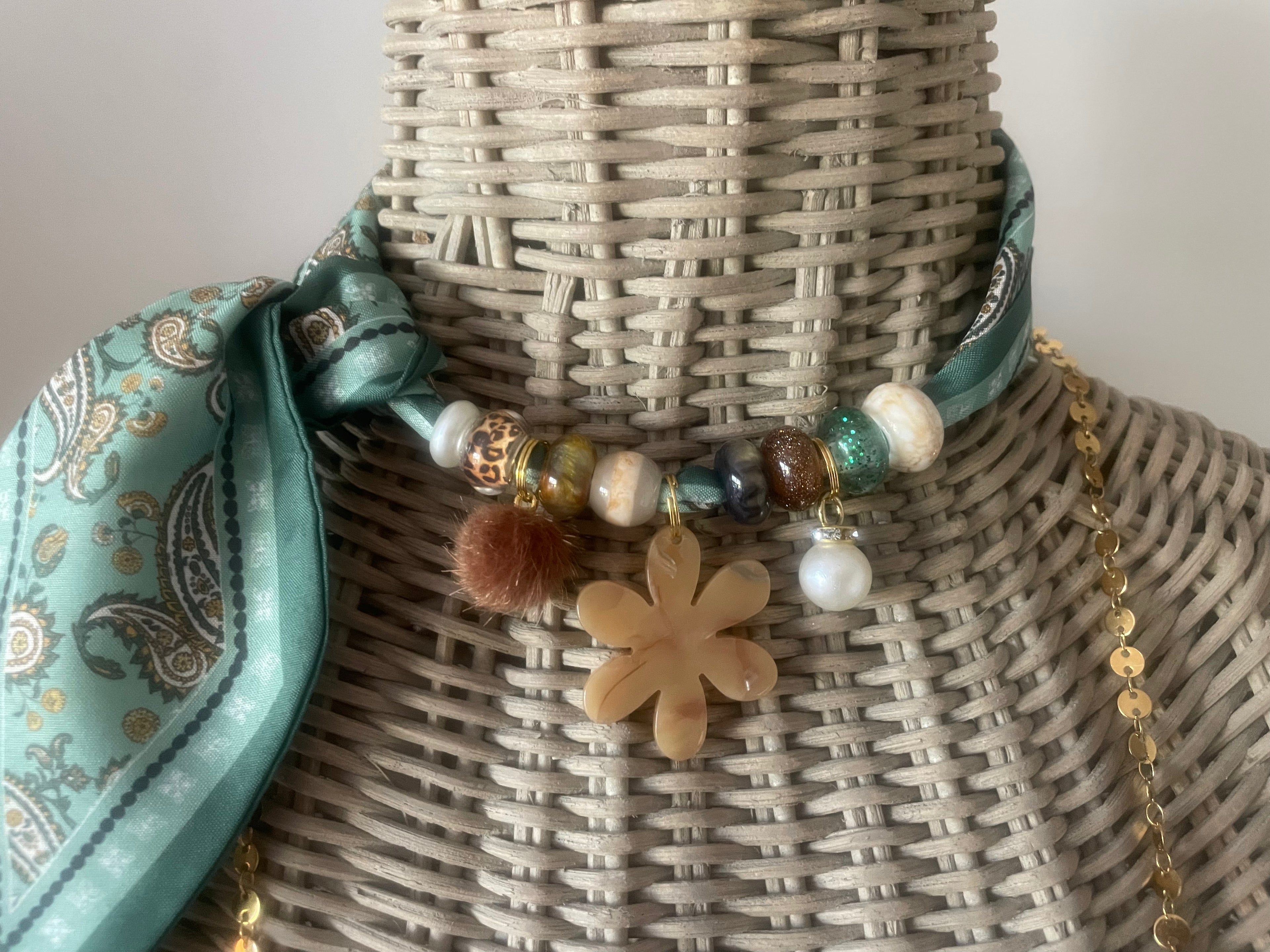 Sjaalketting- Groen bloem