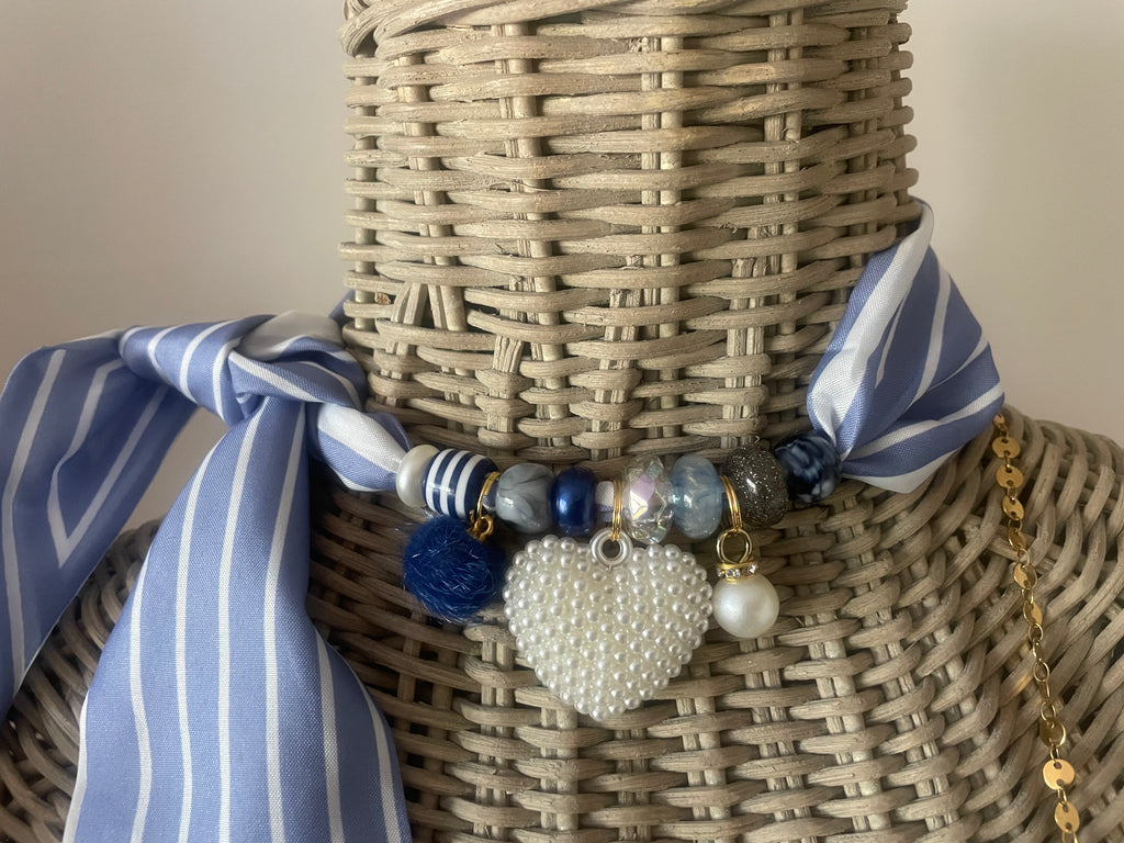 Sjaalketting - Streep blauw parel