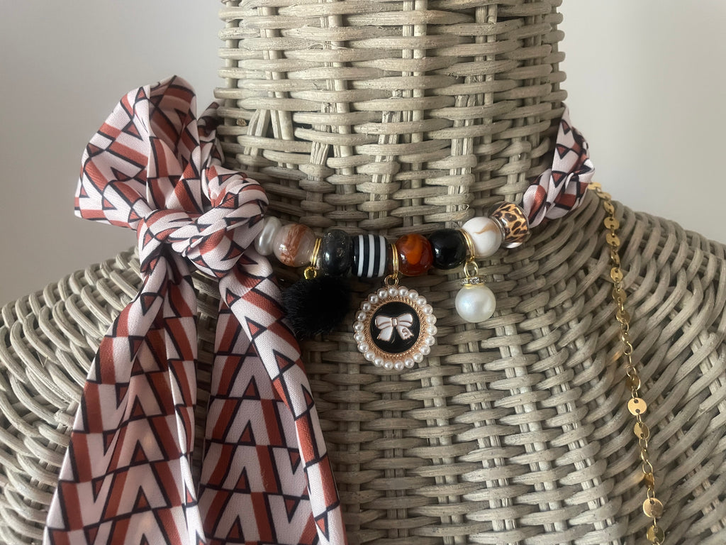Sjaalketting -Zwart brique V parel
