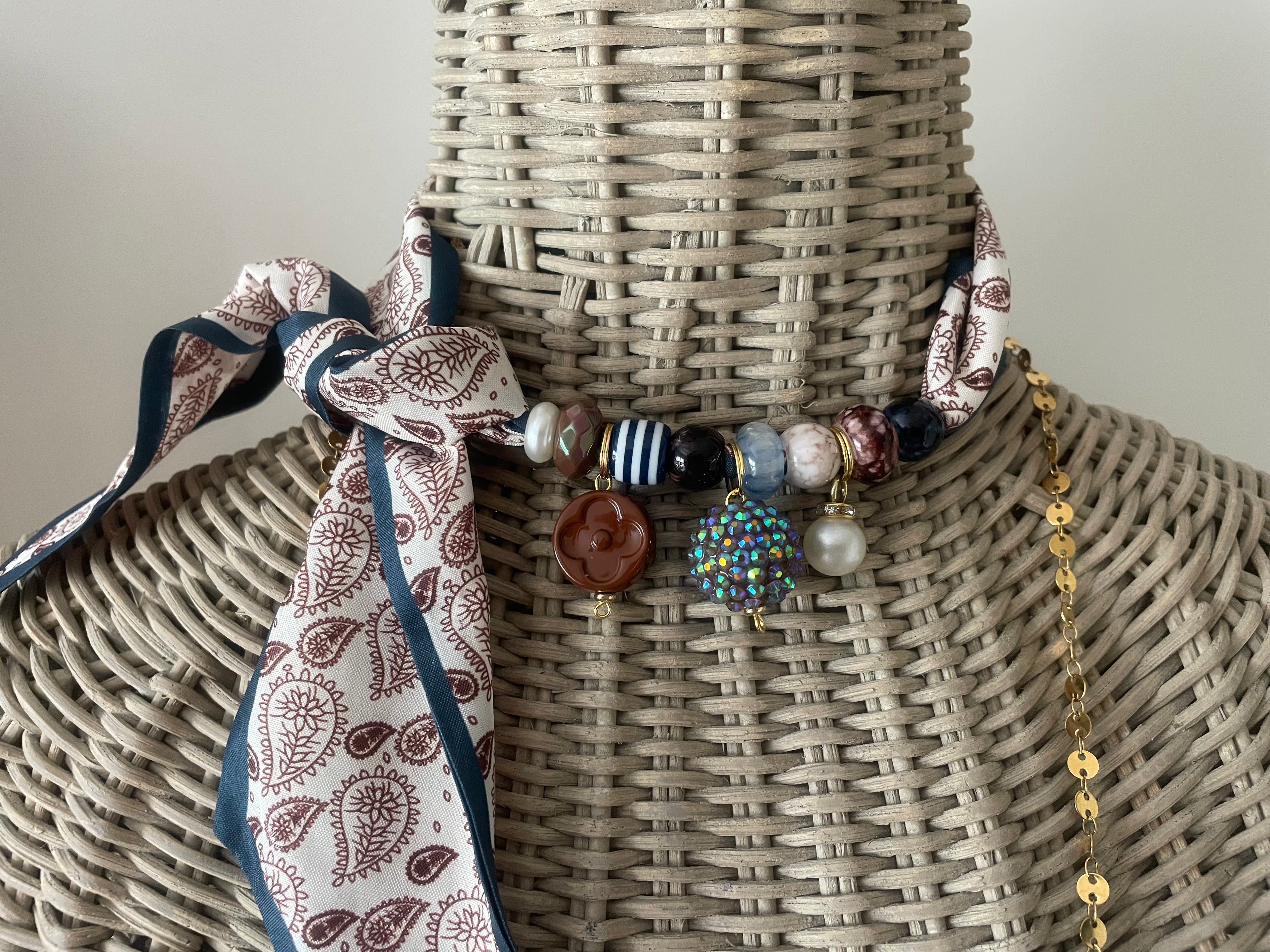 Sjaalketting - Blauw bruin bol