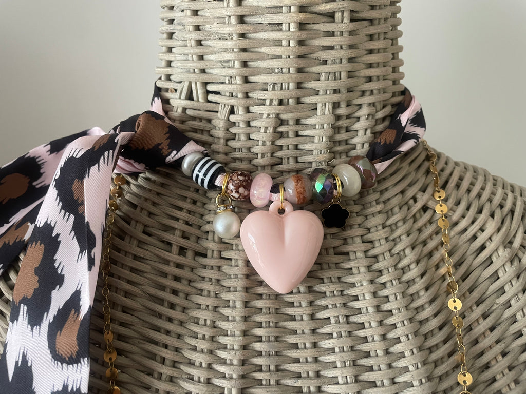 Sjaalketting - Panter rose hart