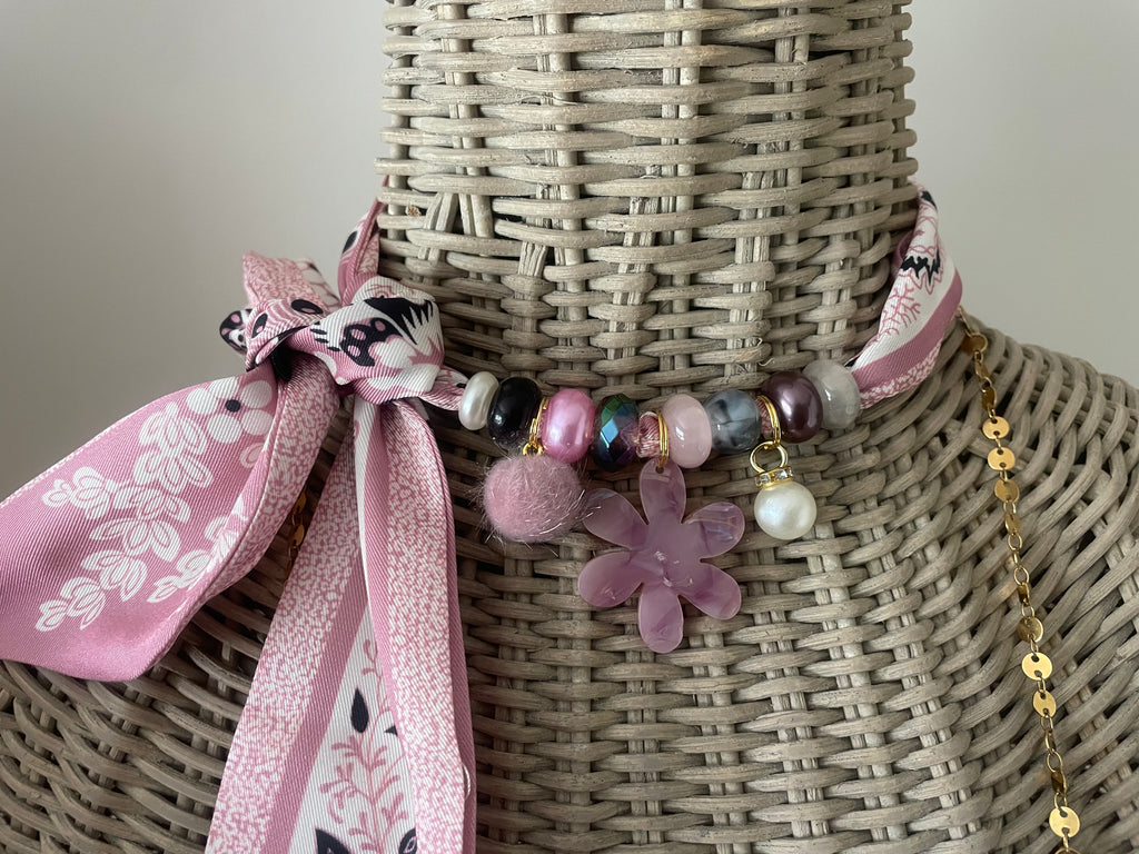 Sjaalketting - Rose wit bloem
