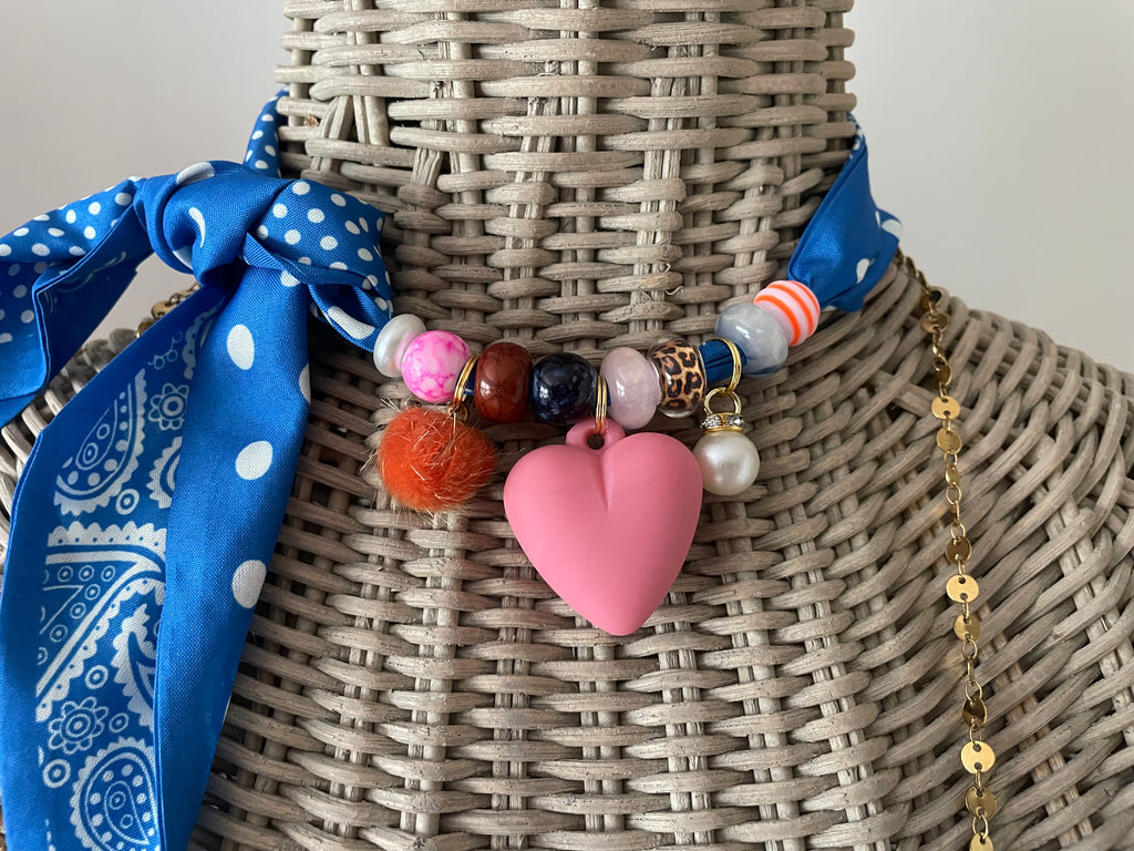 Sjaalketting - Aqua blauw Rose hart