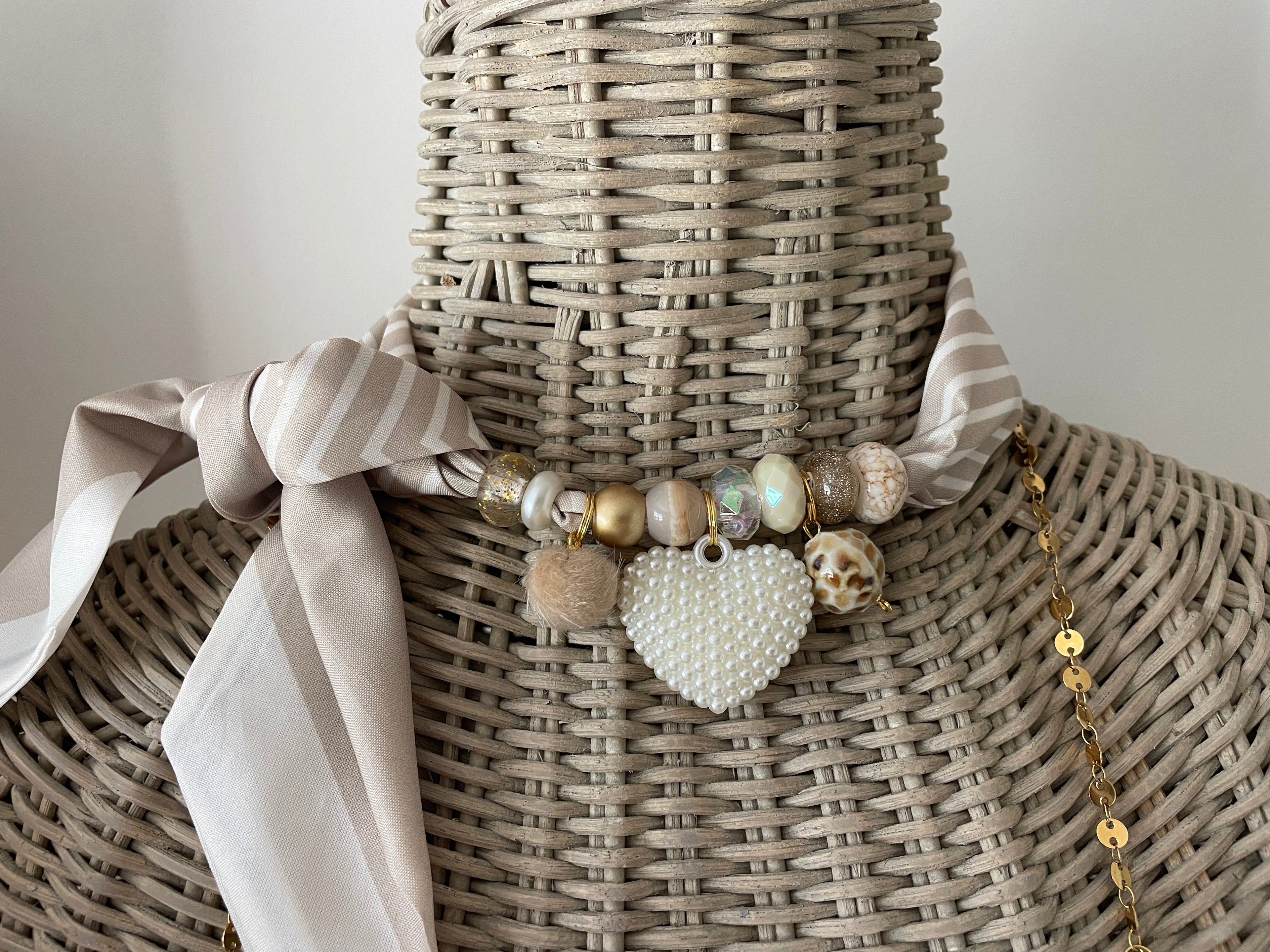 Sjaalenketting - Beige zand parel