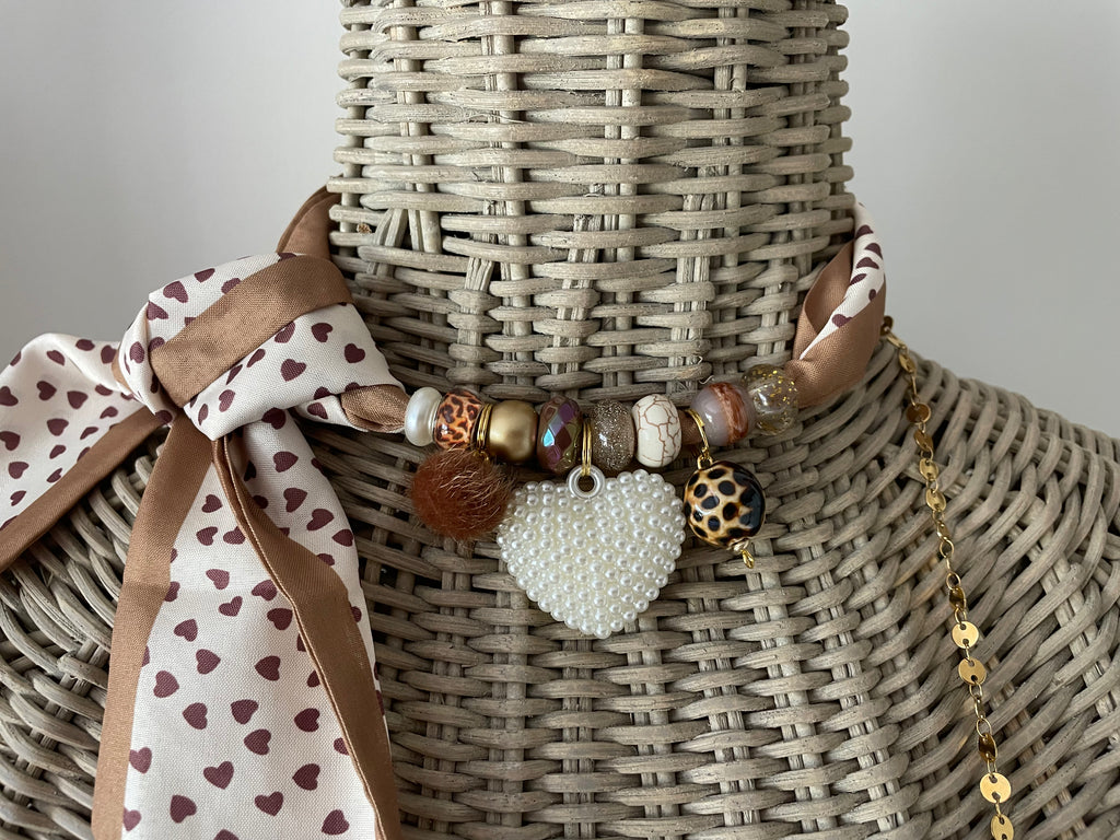 Sjaalketting - Bruin cognac parel