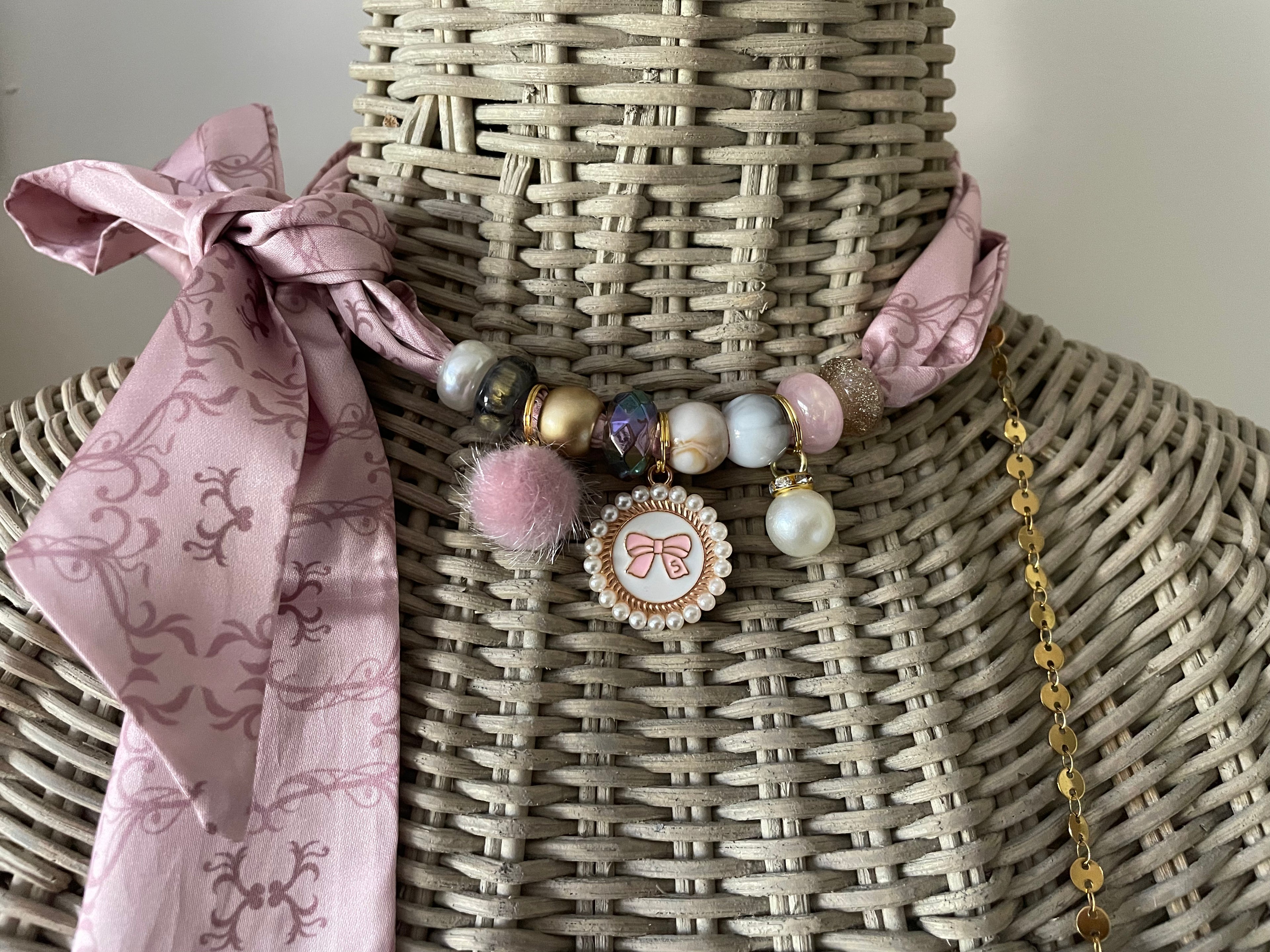 Sjaalenketting - Oud rose parel