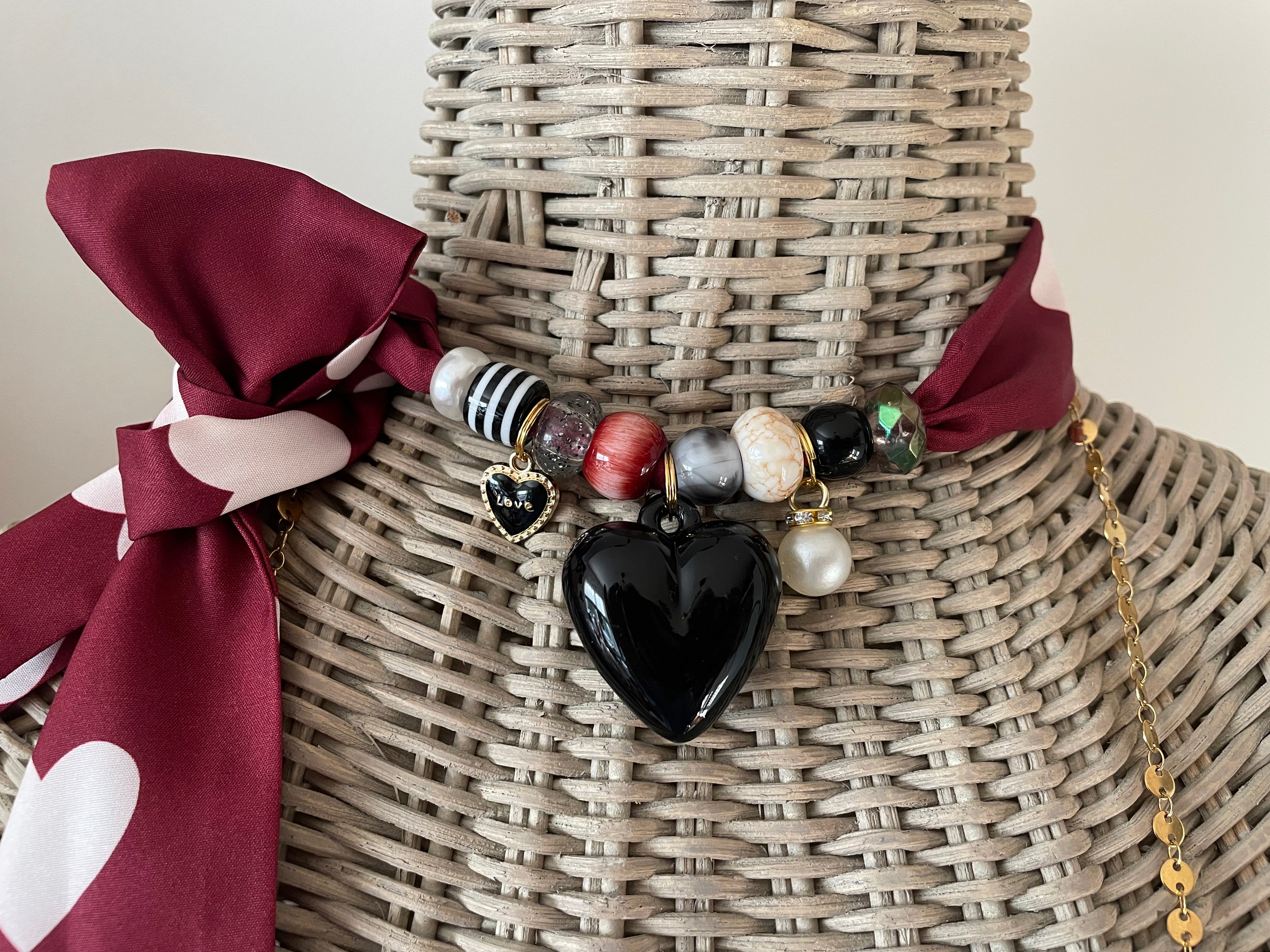Sjaalketting - Bordeaux zwart hart