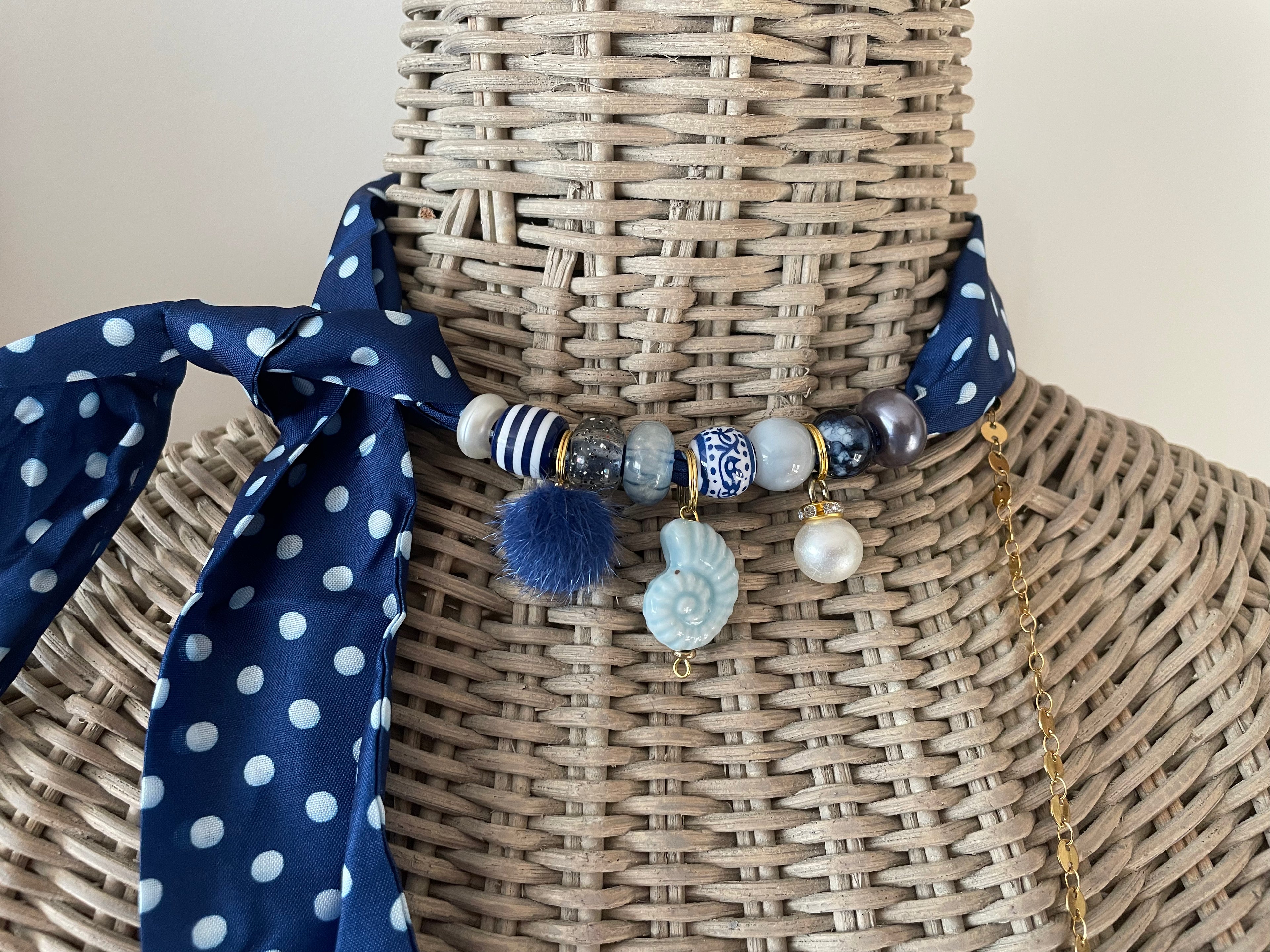 Sjaalketting - Blauw nopje