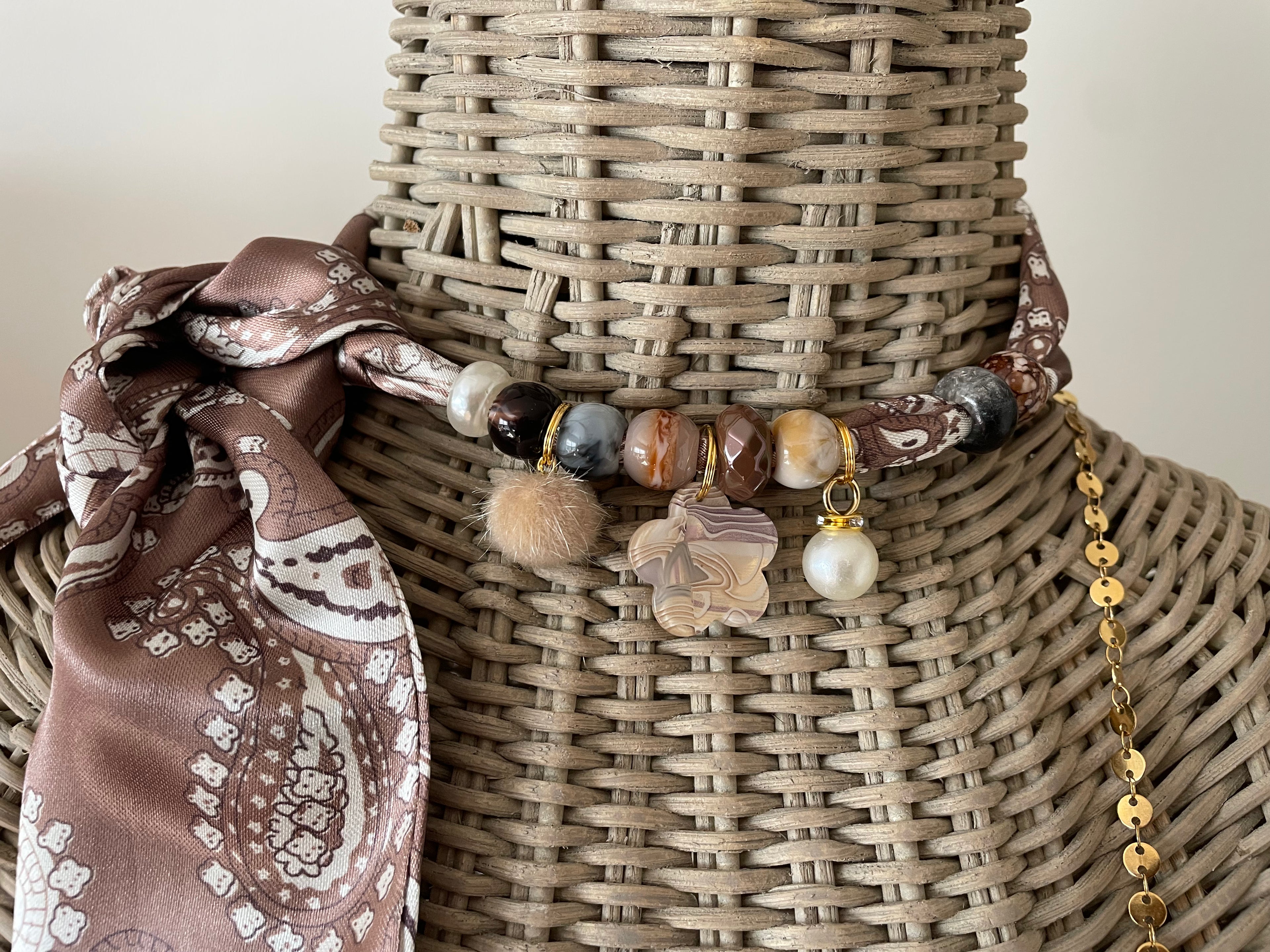 Sjaalenketting - Zijdeglans beige