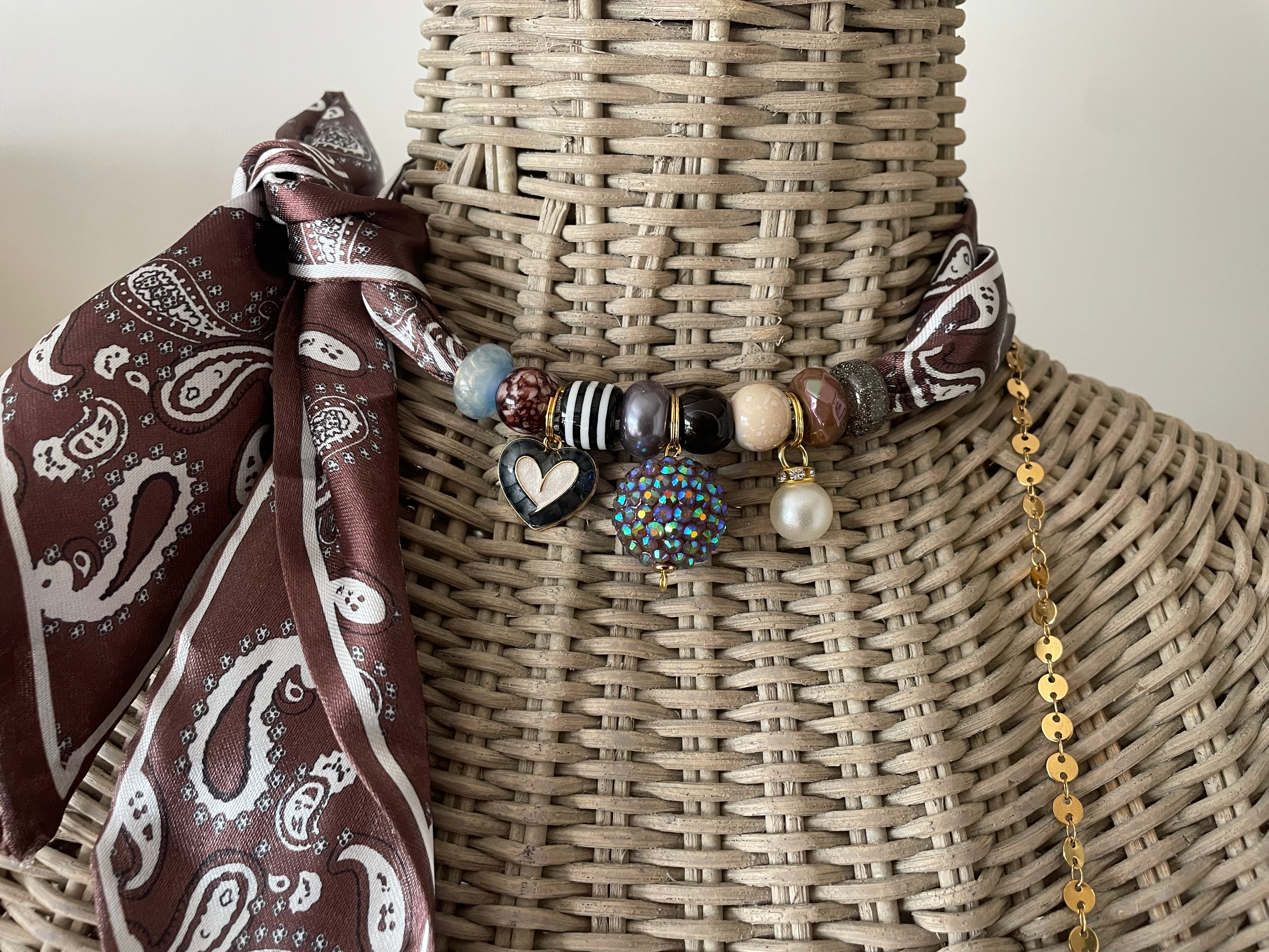 Sjaalenketting - Bruin licht blauw