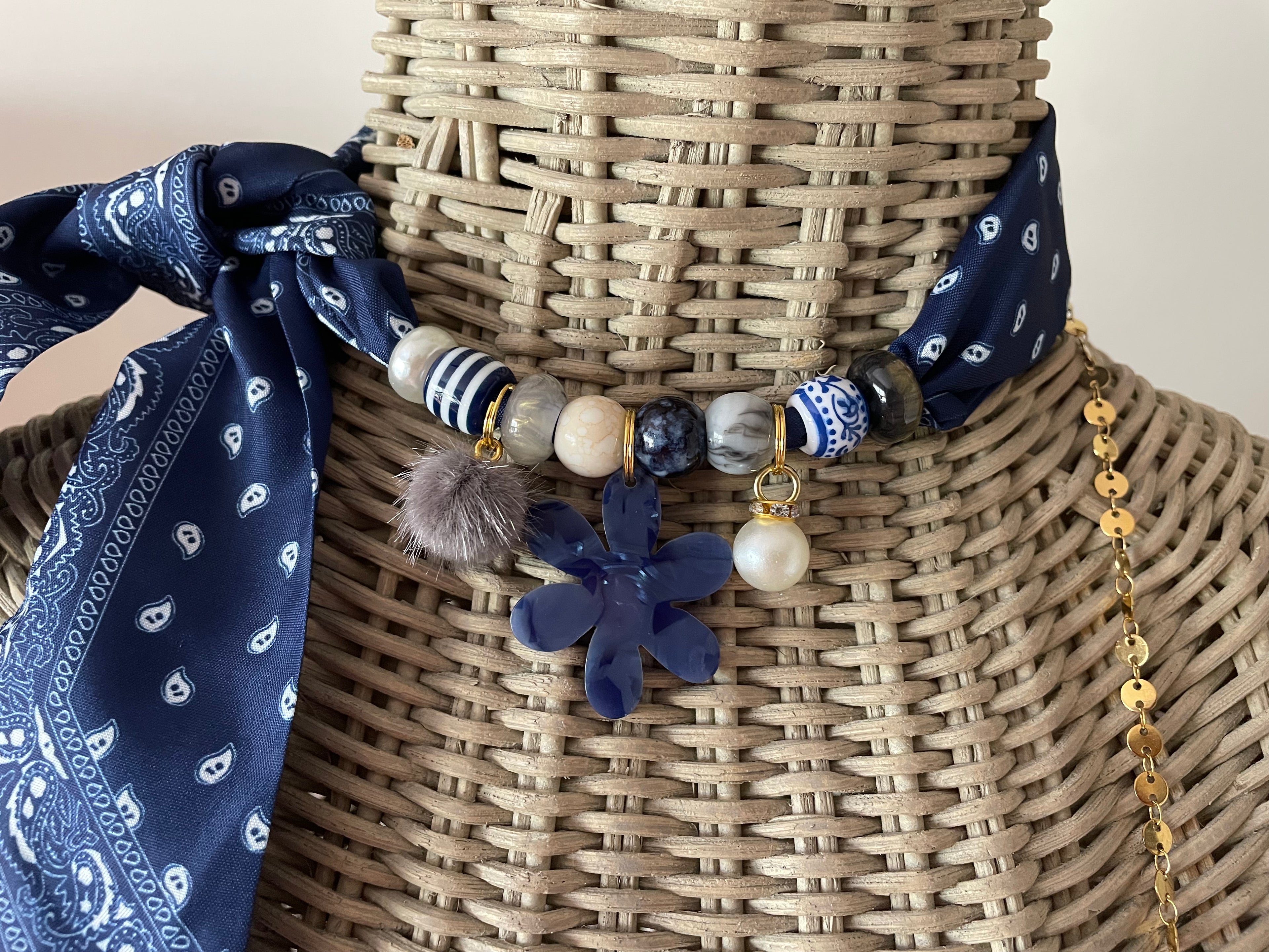 Sjaalenketting - Donkerblauw bloem